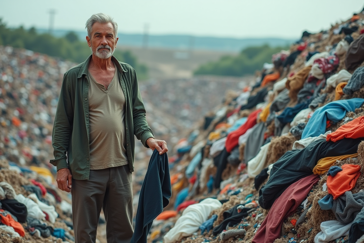 Piles de vêtements abandonnés dans une décharge