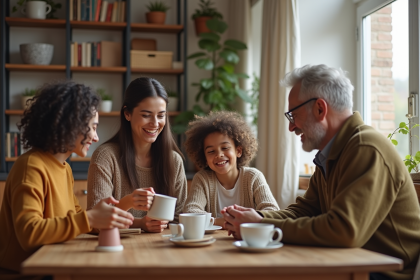 Famille multigenerational autour d'une table en famille chaleureuse