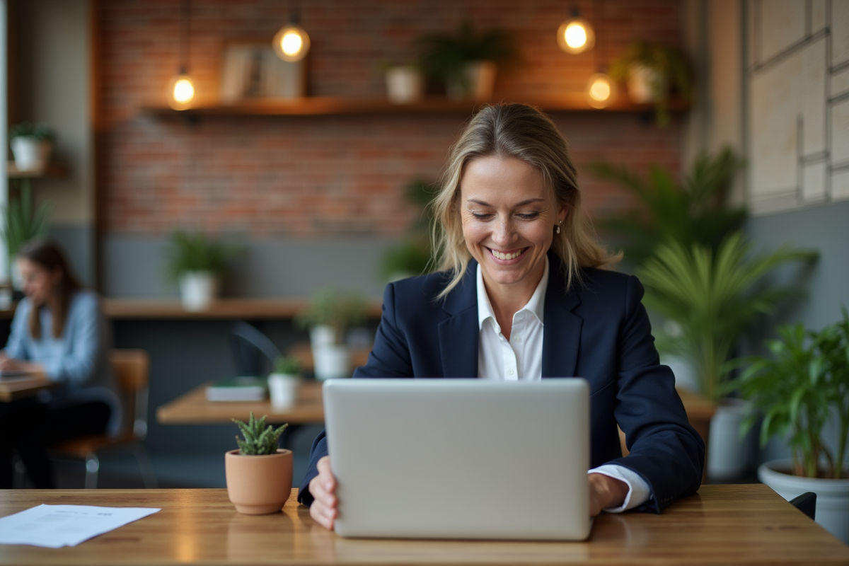 Femme entrepreneure vérifiant des données blockchain sur son ordinateur portable