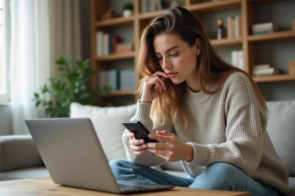 Jeune femme avec smartphone et calendrier numérique