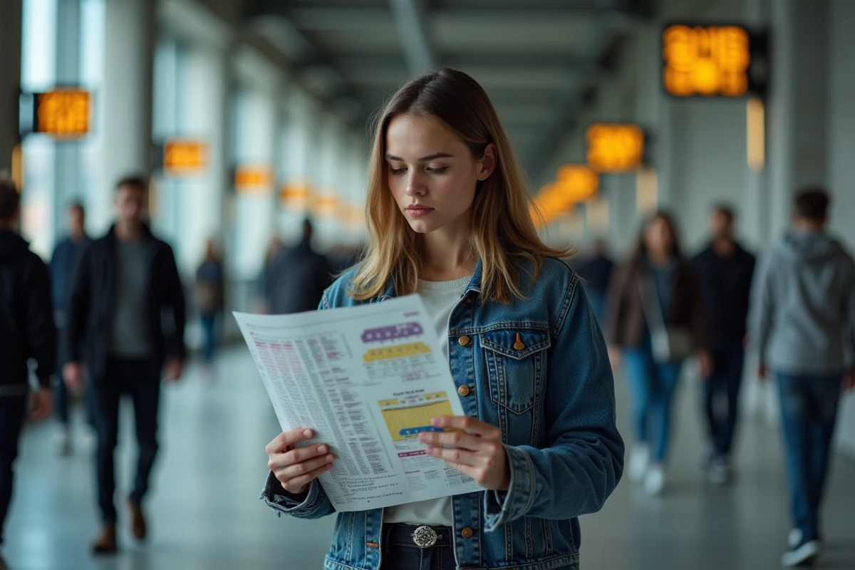 Femme consultant le plan de salle de l'Accor Arena dans le couloir de la salle de concert à Paris