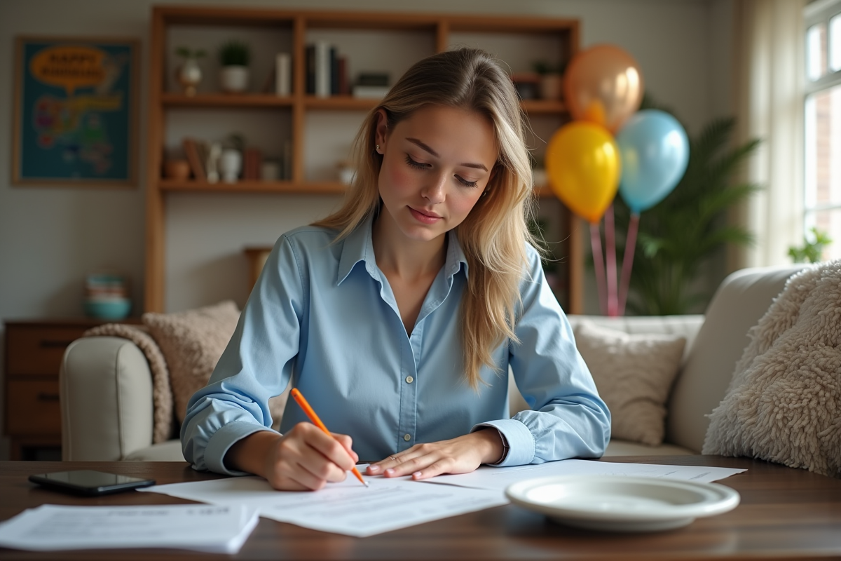 Jeune femme écrivant des chiffres de budget lors d