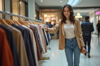 Femme faisant du shopping dans un centre commercial à Montpellier