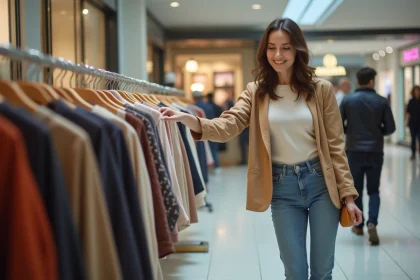 Femme faisant du shopping dans un centre commercial à Montpellier