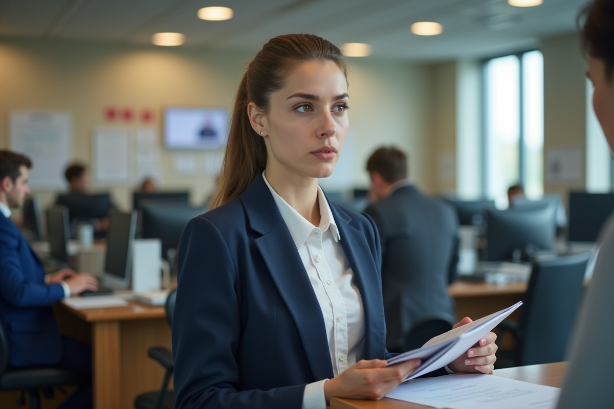 Jeune femme au guichet d