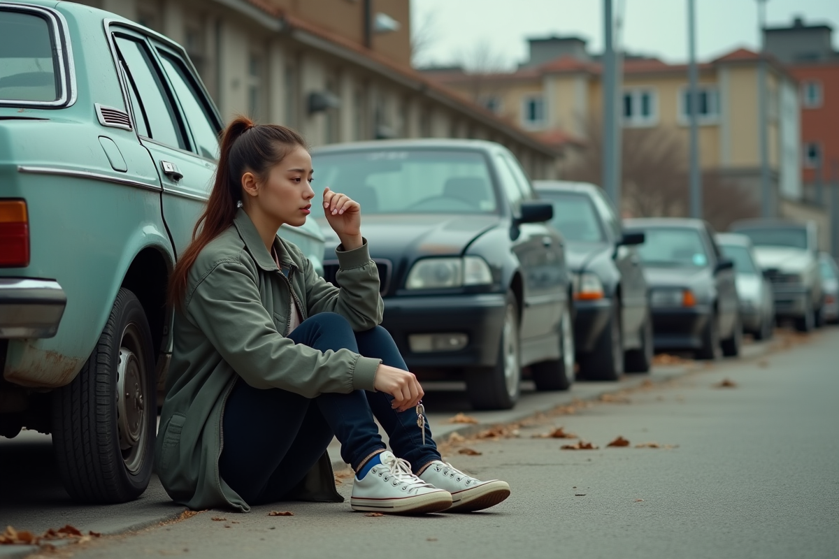 Jeune femme assise près d