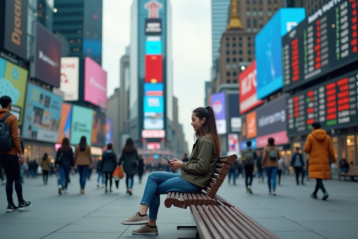 Jeune femme asiatique en ville lors d