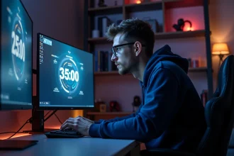 Jeune gamer en attente de la date de sortie de Battlefield 6 devant un écran affichant un compte à rebours