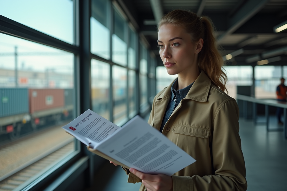 Jeune femme avec un clipboard dans un bureau industriel