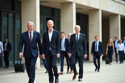 Groupe de personnes sortant du Palais des Festivals à Cannes