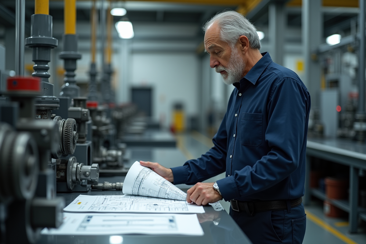 Ingénieur examinant des diagrammes sur la ligne de production