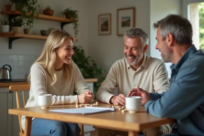Jeune femme et homme jouant à un jeu de mots à la maison