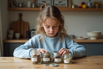 Jeune fille de 10 ans organise des pièces dans des bocaux