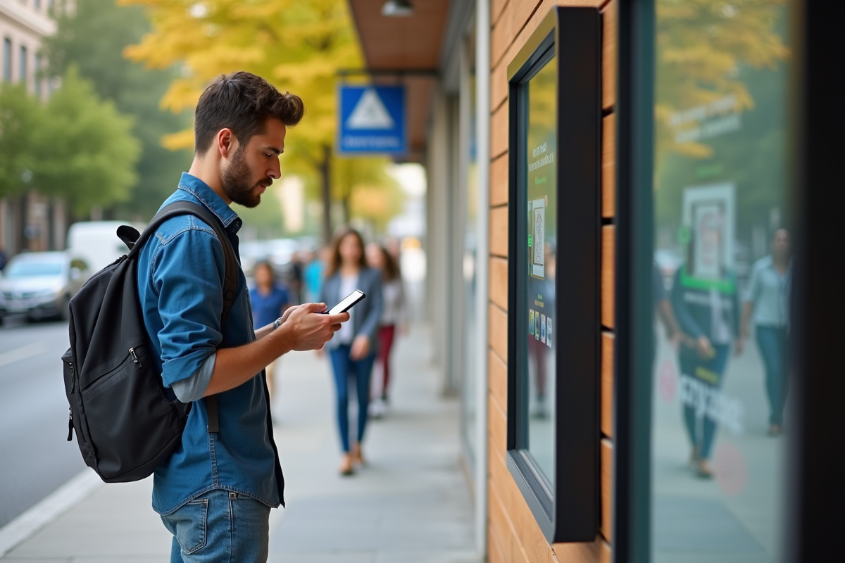 Jeune homme utilisant un distributeur bancaire en extérieur