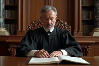 Juge en robe noire dans un tribunal français