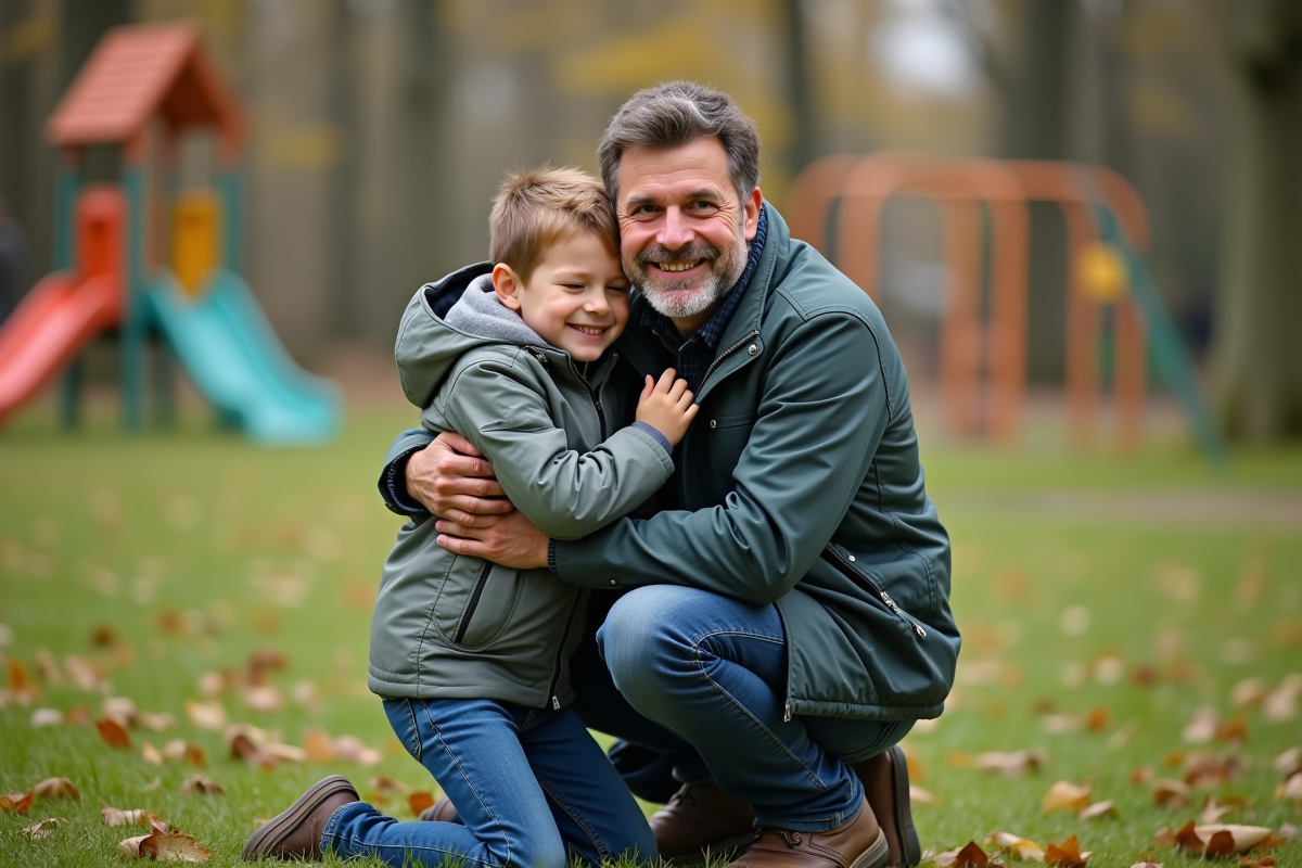 Père et fils dans un parc en automne