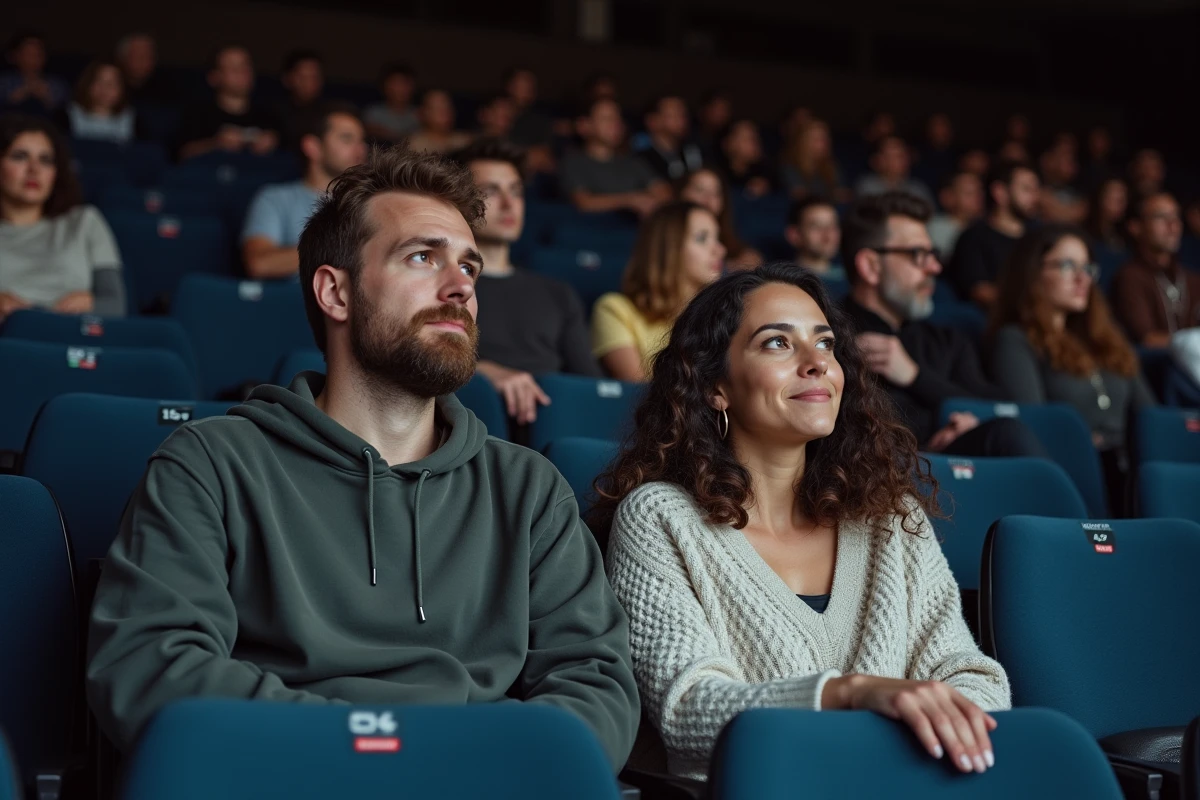 Couple installé dans leurs sièges numérotés à l'Accor Arena Paris avec vue partielle sur la scène